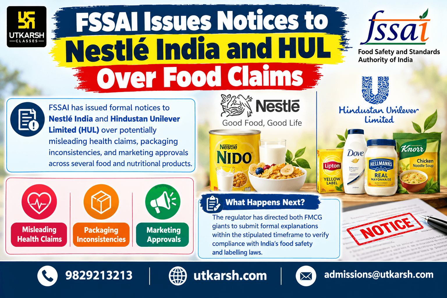 FSSAI Issues Notices to Nestlé India and HUL Over Food Claims