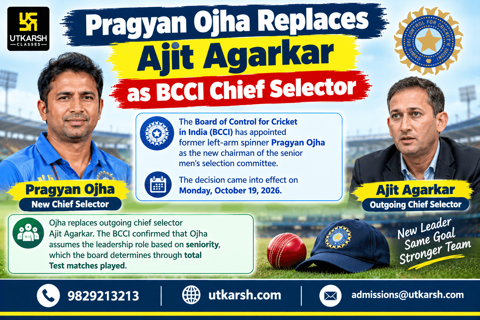 Pragyan Ojha Replaces Ajit Agarkar as BCCI Chief Selector