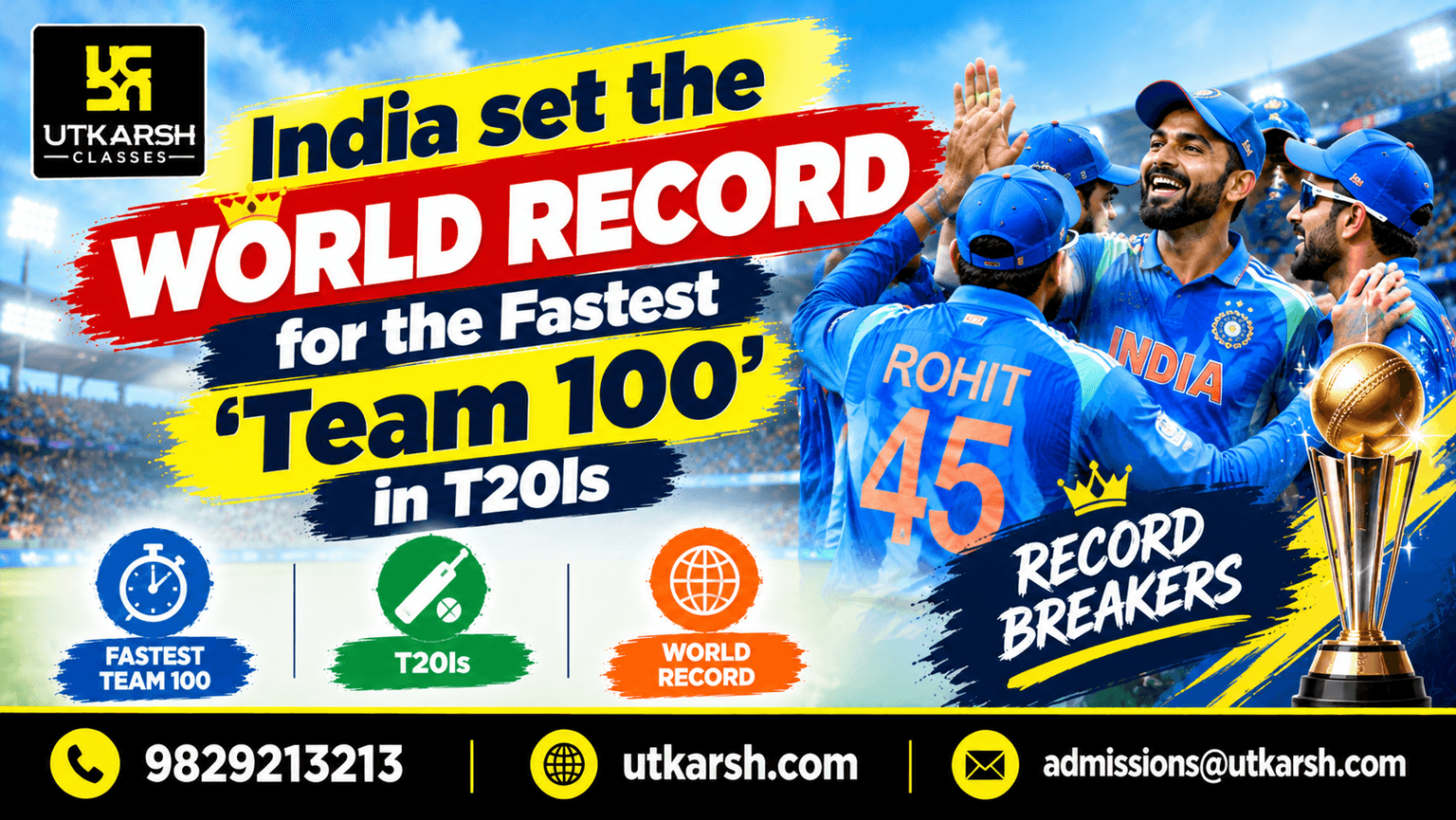 India set the world record for the fastest 'team 100' in T20Is
