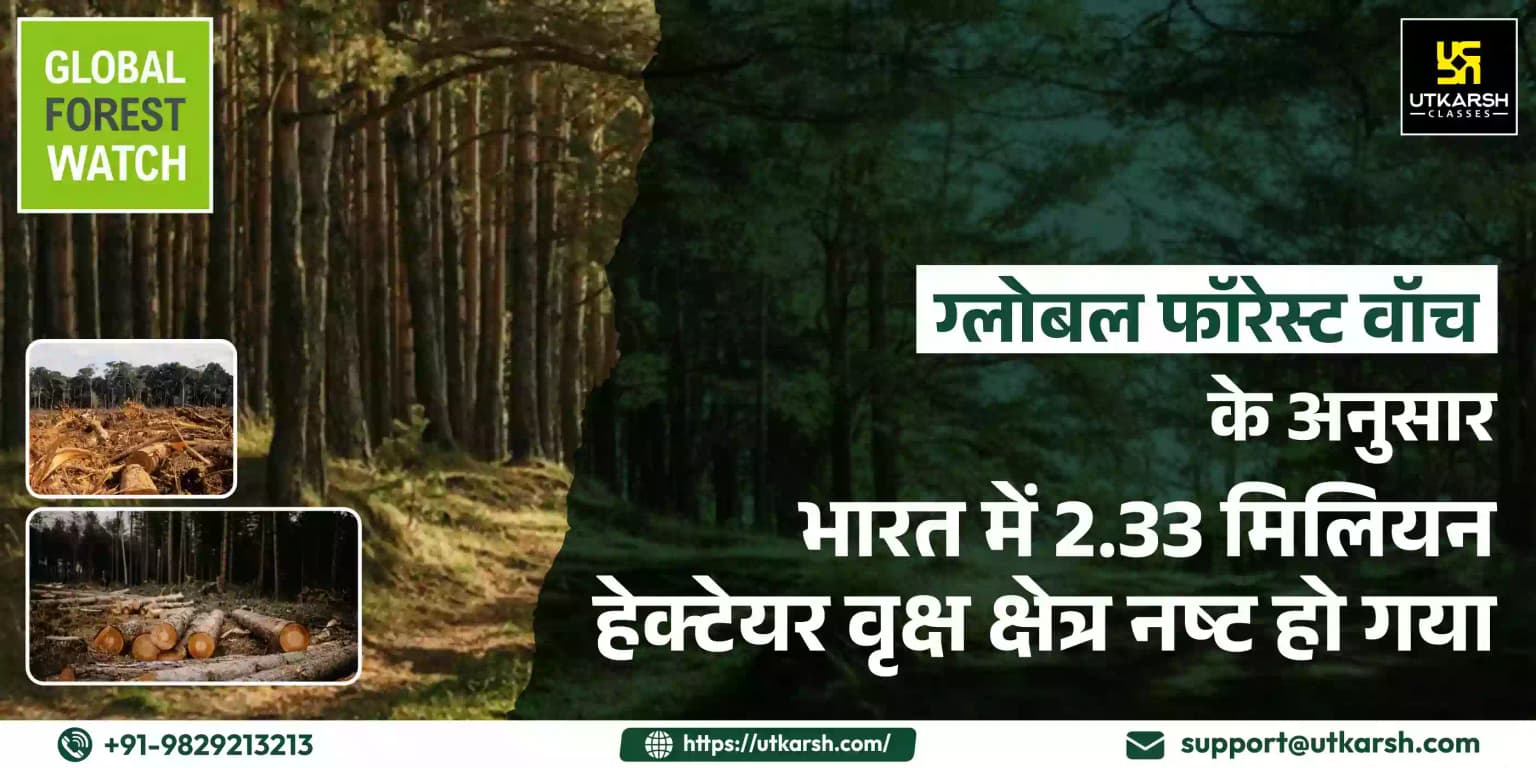 ग्लोबल फॉरेस्ट वॉच के अनुसार भारत में 2.33 मिलियन हेक्टेयर वृक्ष क्षेत्र नष्ट हो गया
