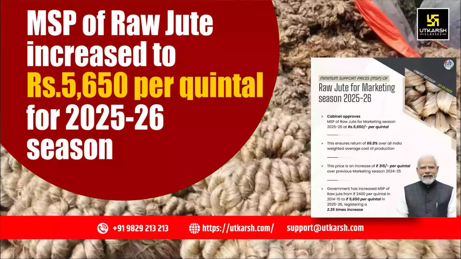 MSP of Raw Jute increased to Rs.5,650 per quintal for 2025-26 season