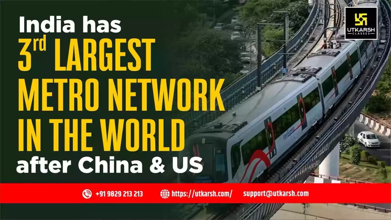 India has 3rd largest metro network in the world after China and US