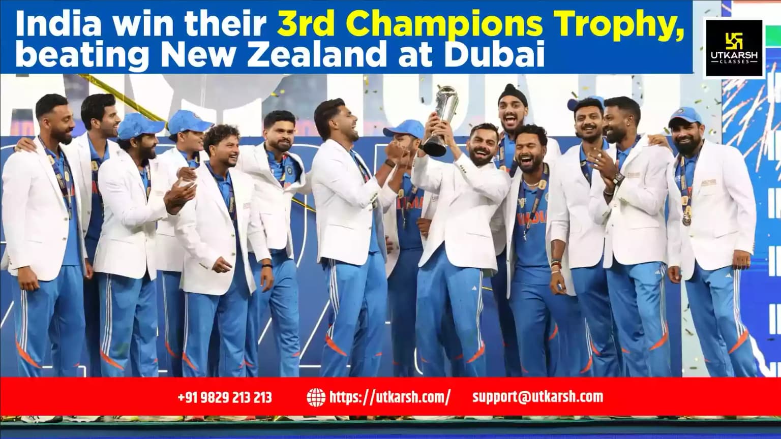 India win their 3rd Champions Trophy, beating New Zealand at Dubai