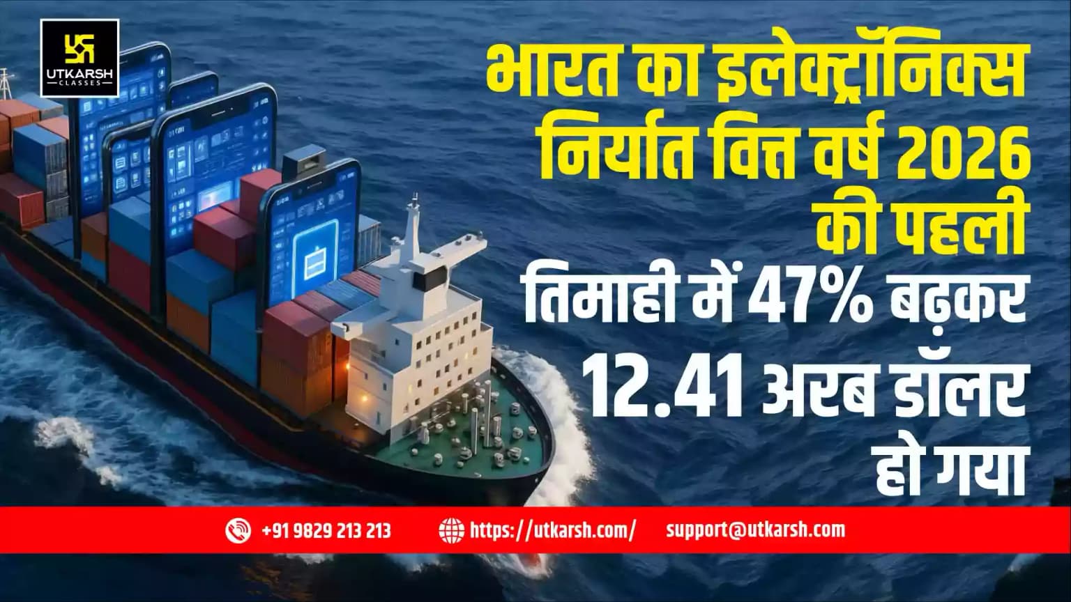 भारत का इलेक्ट्रॉनिक्स निर्यात वित्त वर्ष 2026 की पहली तिमाही में 47% बढ़कर 12.41 अरब डॉलर हो गया