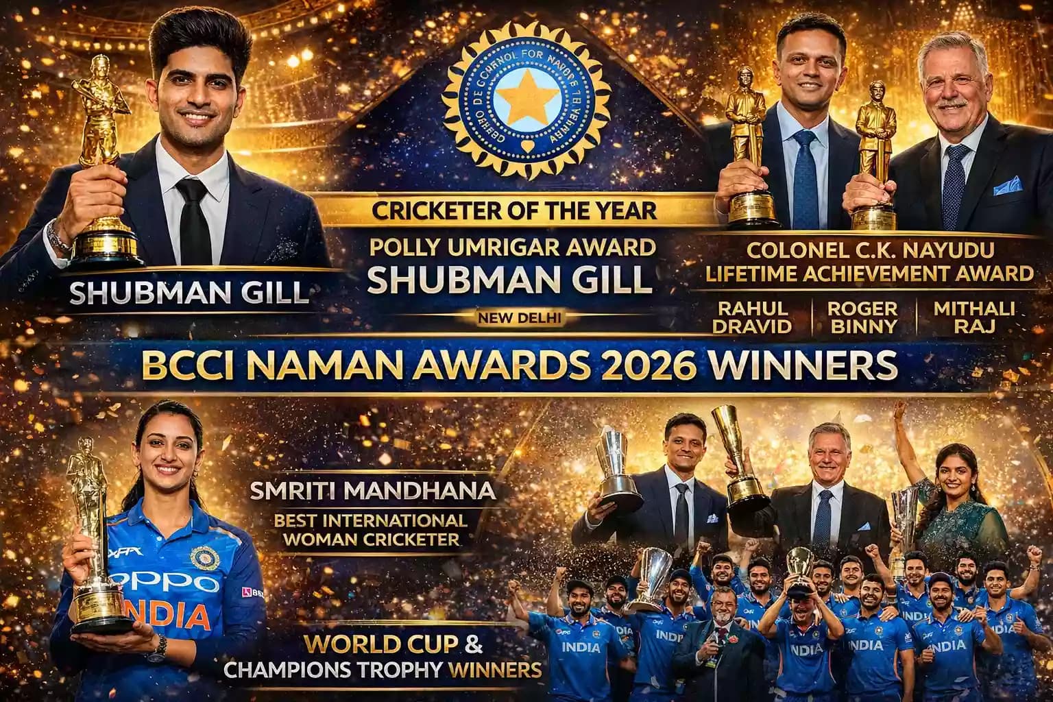 Shubman Gill Wins Polly Umrigar Award at BCCI Naman 2026
