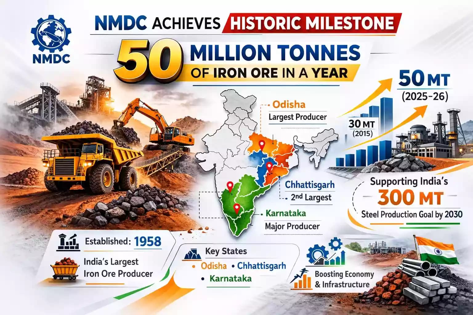 NMDC Becomes First Indian Miner to Produce 50 MT Iron Ore